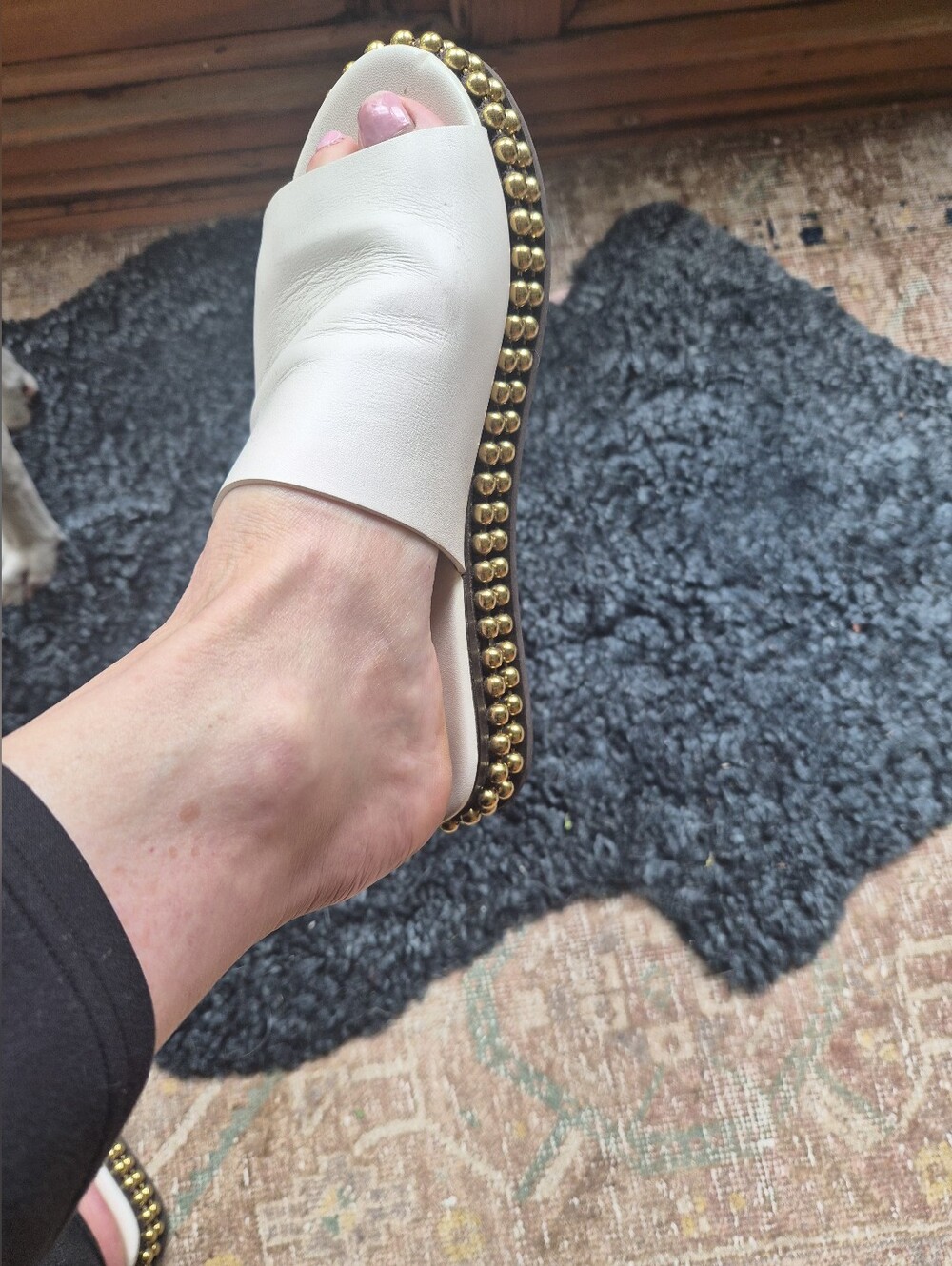 Chloé Studded Platform Slides Ivory Leather Sandals 39 - Picture 3 of 4